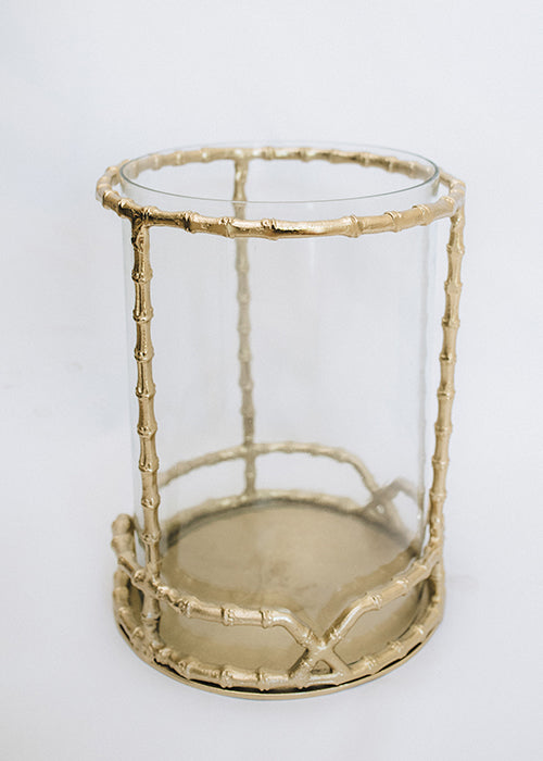 Load image into Gallery viewer, Gold Metal and Glass Bamboo Style Hurricane (SOLD OUT)